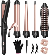 5 in 1 Curling Iron with Thermal Brush and 4 Interchangeable Ceramic Barrels(1/2