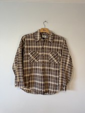 Vintage 70s Donlin Brown Plaid Lightweight All Cotton Flannel Shirt 15.5 Medium 