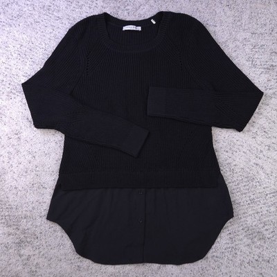 Sandro Paris Sweater Womens 2 Knit Layered Look Knit Scoop Neck Black Pullover