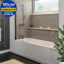 Bathroom 1700mm Single Ended Straight Bath 6mm Shower Screen Front Panel White