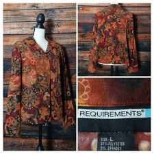 Requirements Jacket Blazer Size L Faux Suede Wine Floral Unlined Button Front