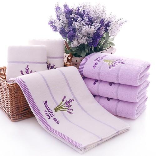 100% Cotton Lavender Floral Hand Towels Set of 2 for Bathroom 13.8"x29.5" (Wh... - Picture 2 of 7