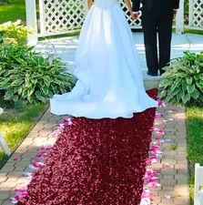 Sequin Aisle Runner for Weddings - 2FTx15FT Burgundy Glitter Carpet Backing &...