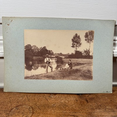 Albumen Photo Laminated on Cardboard Couple with Child in the Field 19th Century K365