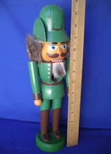 Erzgebirge Germany Wood Nutcracker VTG Xmas 13- 14 inch tall rabbit fur Green