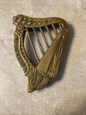 Vintage Solid Brass Irish Harp Door Knocker Celtic Entry Decor 4” x 5.5” Rare
