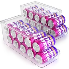Soda Can Dispenser for Refrigerator with Lids, Stackable, 2 Pack