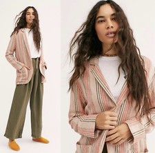 Free People Simply Stripe Linen Blazer with vertical stripe pattern, Size XS