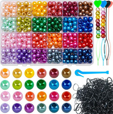 1480Pcs Pony Beads for Hair Braid, 24 Colors 10MM Bright Colorful Acrylic Pony B