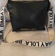 Bimba y Lola Pebbled Leather Black Crossbody Logo Handle Purse