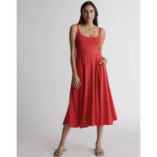Quince Women’s Vibrant Red Tencel Jersey Fit & Flare Midi Dress ~ Medium