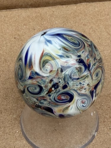 MMM Mad Man Marbles Artist swirl Glass Marble signed 1.5”