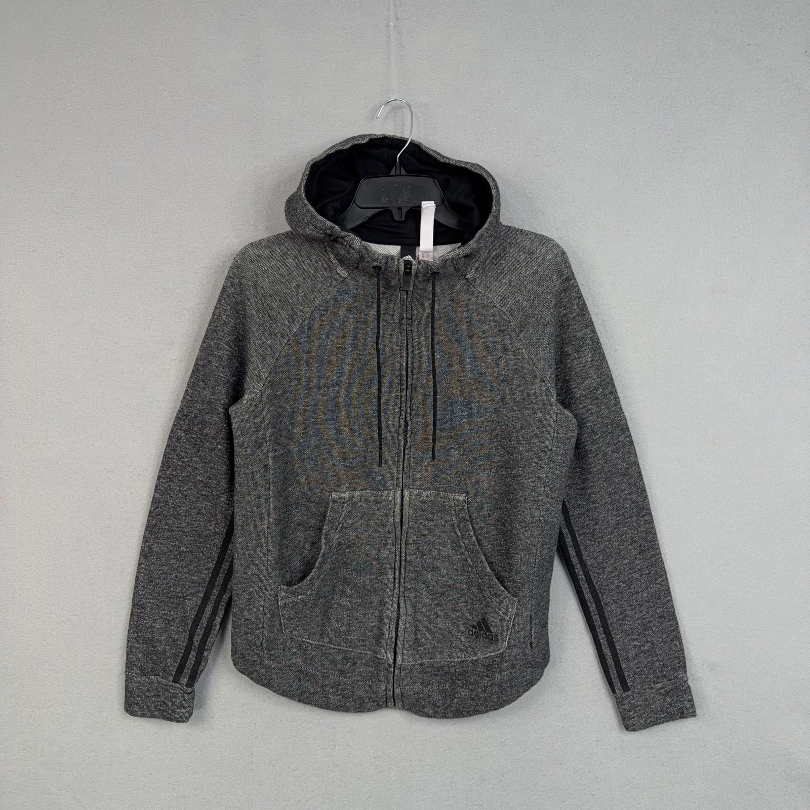Adidas Hoodie Womens Small Heather Gray Full Zip Terry Sweatshirt Logo Jacket
