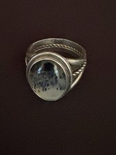 Vintage Sterling Silver Scenic Moss Agate Ring Size 9 Signed K 9g