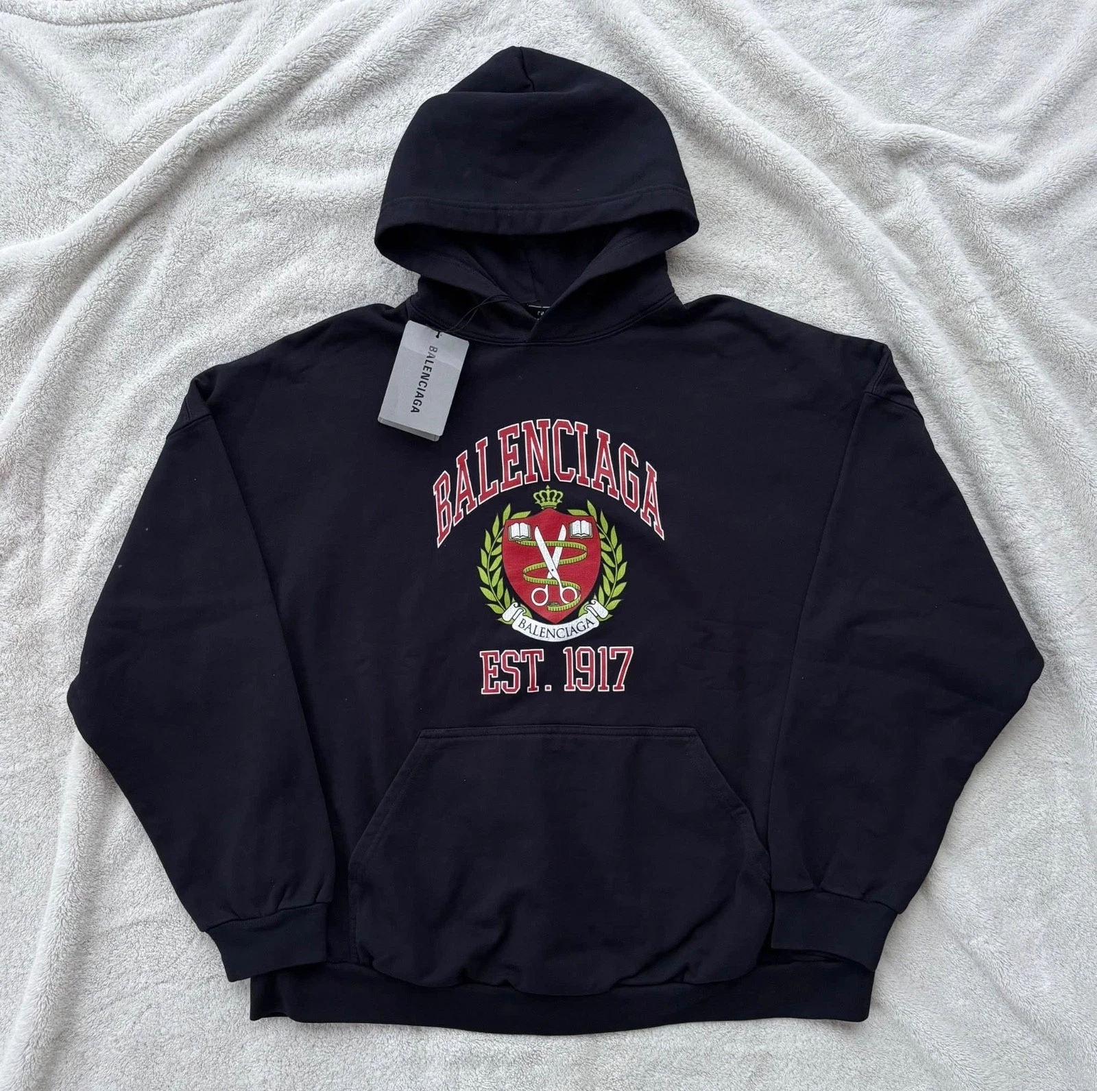 Balenciaga — Balenciaga Navy College Crest Logo Hoodie - Fits M - $1050 - Authentic - New