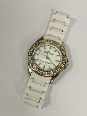 Anne Klein New York 10/9683 Quartz Watch White Ceramic Band MOP Dial Crystal Acc