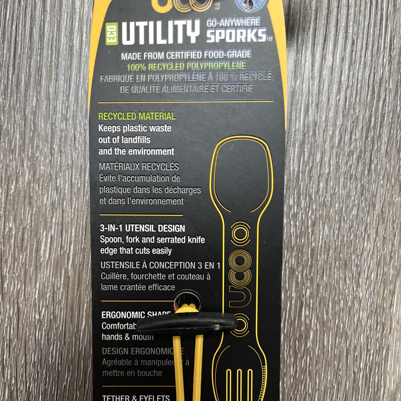 UCO Utility Spork Camping Spoon Fork Knife Utensil 3-in-1 w/ Tether 2-Pack NEW