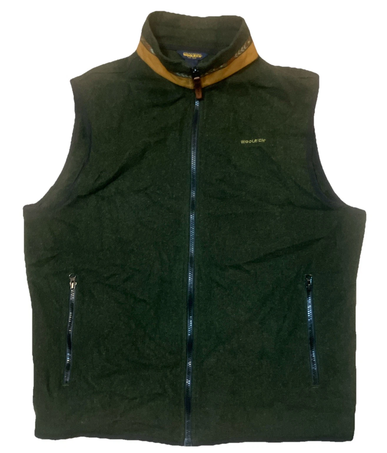 VTG Woolrich Vest Mens Large Green Southwestern Collar Full Zip Outdoor Wool USA
