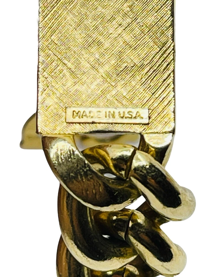 Pizarra vintage Speidel para hombre gruesa acabado dorado I.D. Pulsera Etiqueta Negra 8" Foto 3 de 4