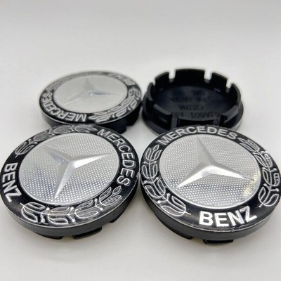 4x 56mm für Mercedes Benz Nabenkappen Felgendeckel Radnabendeckel Schwarz/Chrom