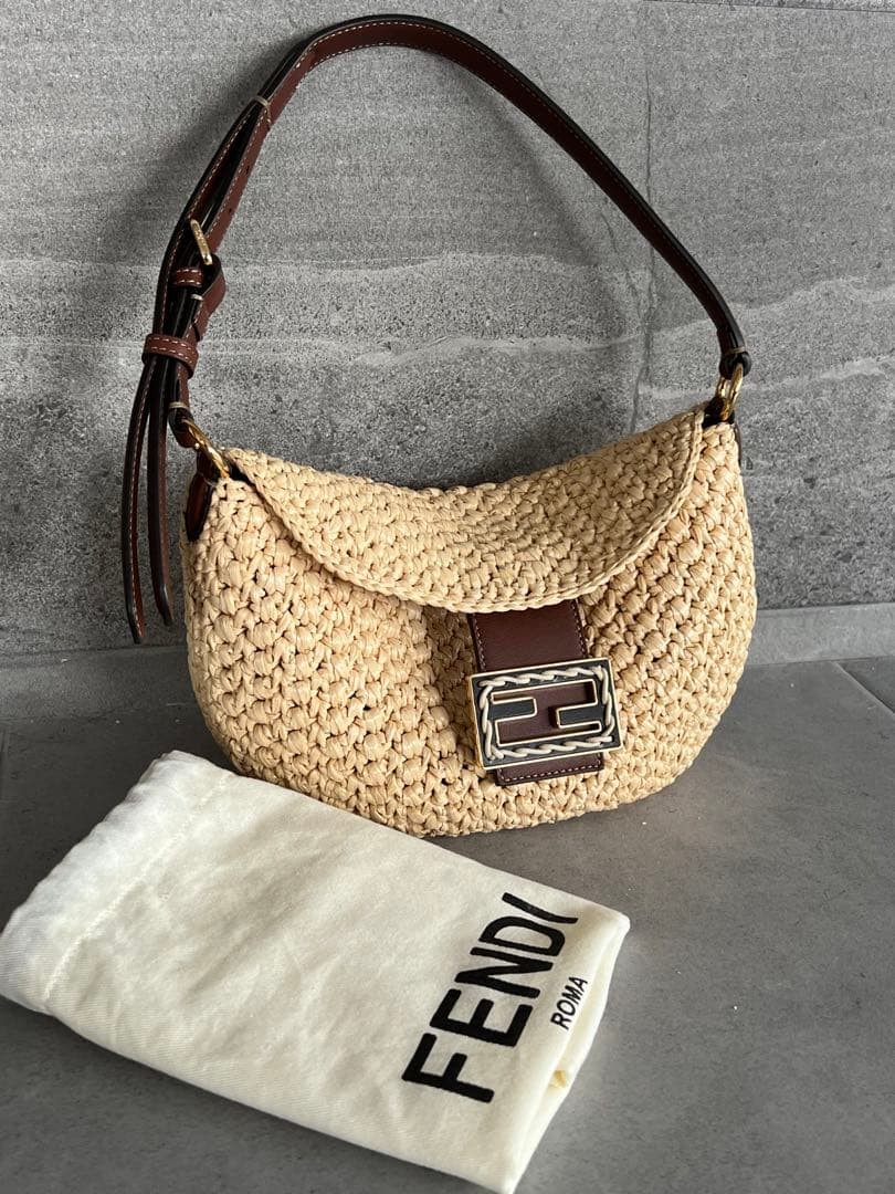 FENDI croissant bag shoulder bag basket bag raffia unused with