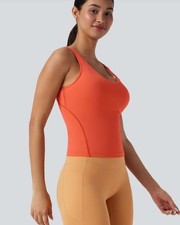 Halara SoftlyZero Plush Orange Cropped Yoga Tank Top Large Built In Bra NWT
