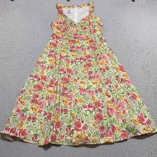 Talbots Womens 4P Dress Multicolor Floral V Neck Sleeveless A Line Lined Petites