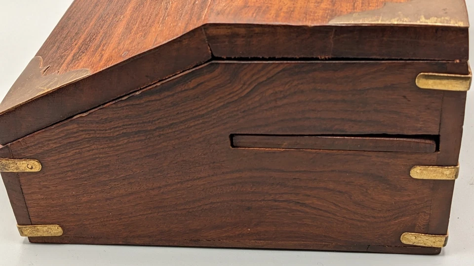 Vintage 1940s Wooden Tilt Lid Jewelry Box with Bronze Embellishment - Image 4 of 4