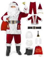 Santa Claus Costume for Adults 11PCS Deluxe Santa Suit Christmas Outfit Men P...