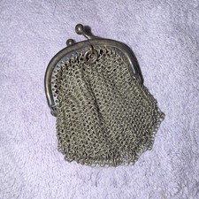 Victorian Silver Metal Mesh Coin Purse with Kiss Lock Closure Elegant Design
