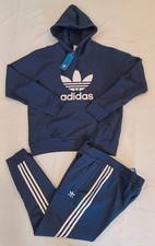 New Men's Adidas Originals Trefoil Fleece Sweatsuit  Navy/White  Size Large