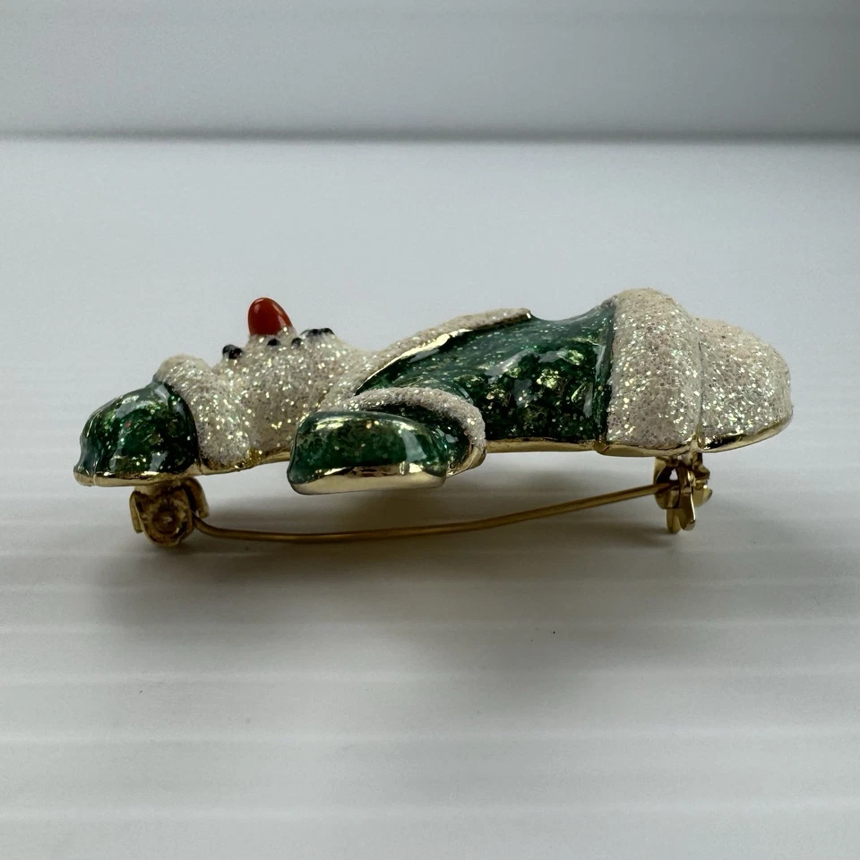 Broche Muñeco de Nieve Danecraft Pin Esmalte Brillo Verde Abrigo Vacaciones Navidad Foto 3 de 4