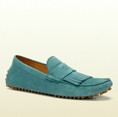 New Gucci Men Teal Suede Fringe 