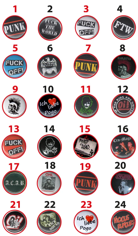 PUNK "BUTTONS" Oi!/Punk/No Future/Bands/Teil 2/Punkrock/77/Exploited/Vice Squad
