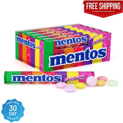 Mentos Chewy Mint Candy Roll, Rainbow, Non Melting, Party, 14 Pieces, Pack of 15