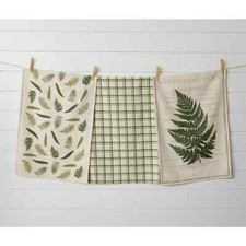 New SET 3 GREEN BOTANICAL FERN TEA TOWEL Flour Sack Towels