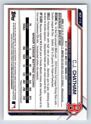 2021 Bowman Chrome Prospects #BCP113 C.J. Chatham (ref 173317) - Picture 2 of 2