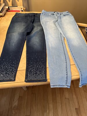 D.Jeans Woman's Stretch Blue Jeans Ankle Hem Gems/Bling Size 8 2 Pairs