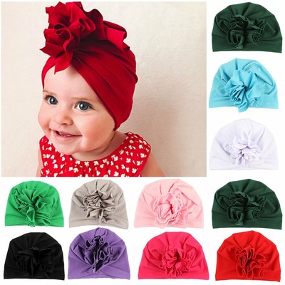 Stylish Rose Big Bowknot Knitted Cap Headwear Fetus Cap for Baby Kids Children Pink