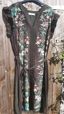 OASIS Fitzwilliam Museum Khaki Floral Tropical Shirt Dress M 10 / 12 ws £46 VGC