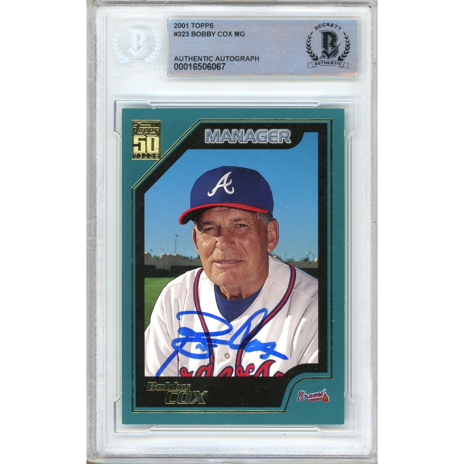 Bobby Cox Atlanta Braves Auto 2001 Topps Card #323 BAS Auth Autograph Slab HOF