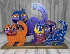 Large Handcrafted Beautiful Multi-Color Wooden Cats Figure Home Decor