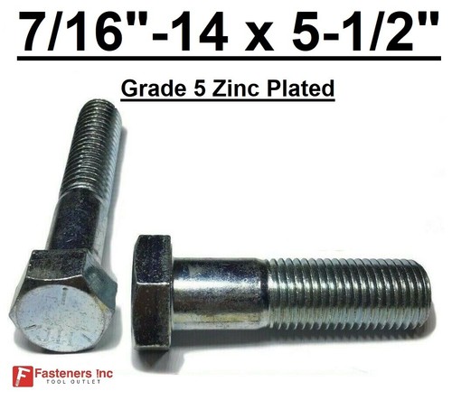 7/16-14 x 5-1/2" (PT) Hex Bolt Zinc Plated Grade 5 Cap Screw Coarse Thread - Picture 2 of 9