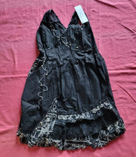 ROBE TUNIQUE HIPPIE CHIC NOIRE BRODERIE FANTAISIE EST PERLE NEUVE TAILLE M 83 CM