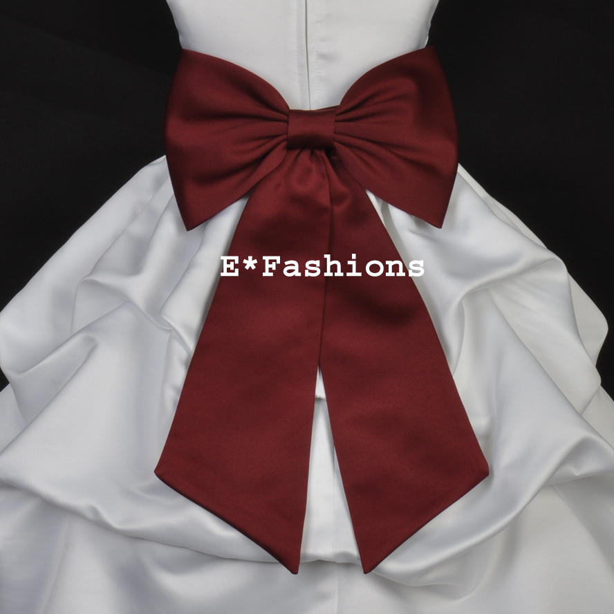 burgundy sash for dress RED TIE BOW 4 WEDDING FLOWER GIRL sz S M L 2 4 6 8 10 12 14 Flower girl