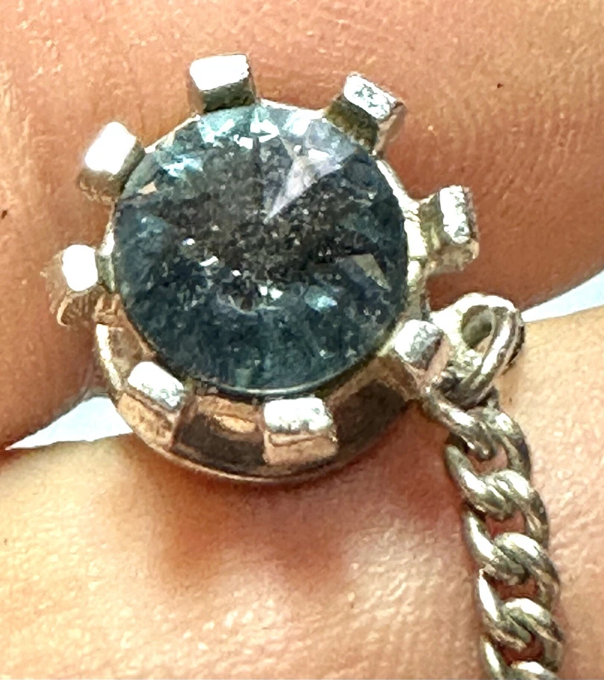 Difícil de encontrar Clip/Pin de corbata de cristal raviolis azul tono plata vintage firmado DANTE Foto 2 de 4