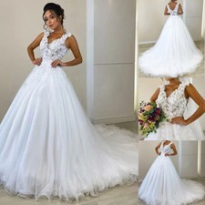 Beach Wedding Dresses V Neck Lace Applique Sleeveless Bridal Gowns Sweep Train