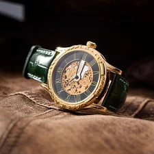 Vintage Piaget Swiss Mens Watch Skeleton Dial Gold Case Luxury Wristwatch