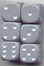 NEW Dice Set of 6 D6 (16mm) - Opaque Gray w/ white ink