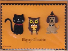 PAPYRUS Halloween card NIP MSRP $6.95 CAT, DOG & OWL (A1)
